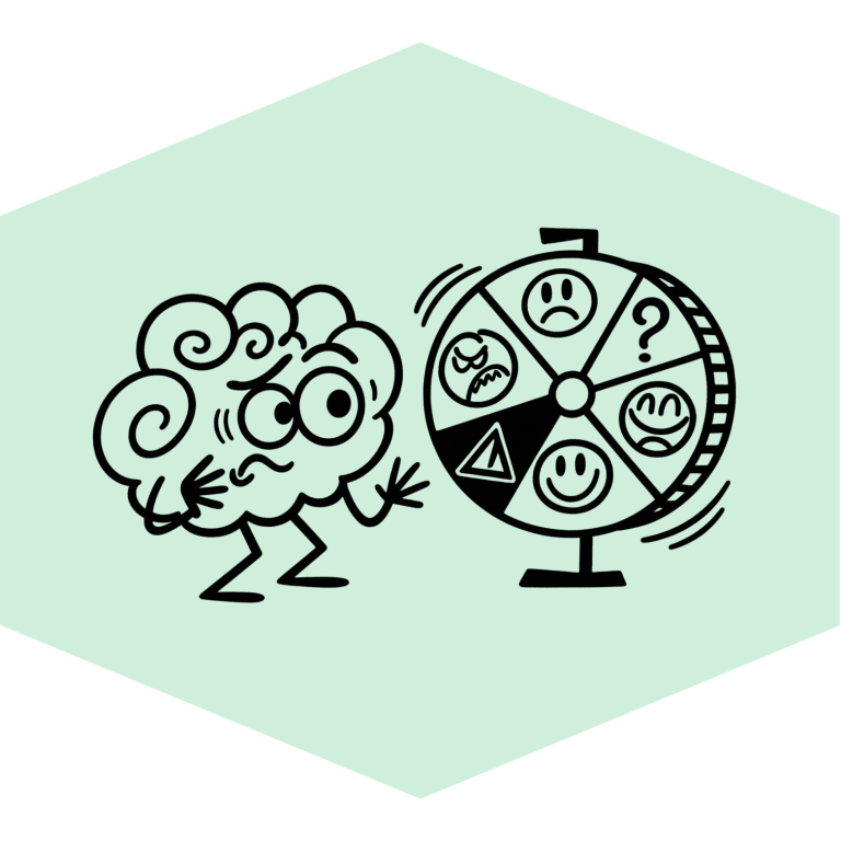 A sketch of a brain spinning and emotion wheel.