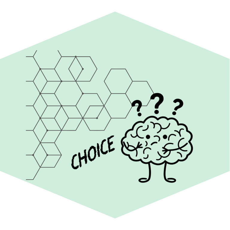 A sketch of a brain looking at patterns. they are looking for choice.